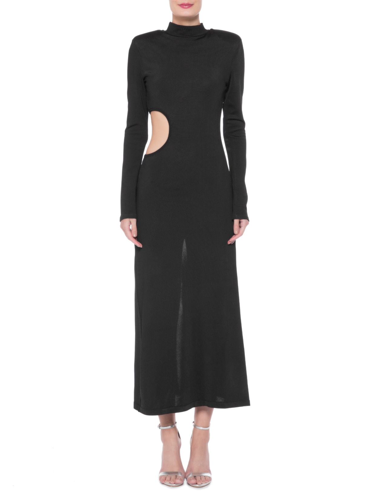 Vestido Maxi Midi Cuff Tricot Preto Skazi