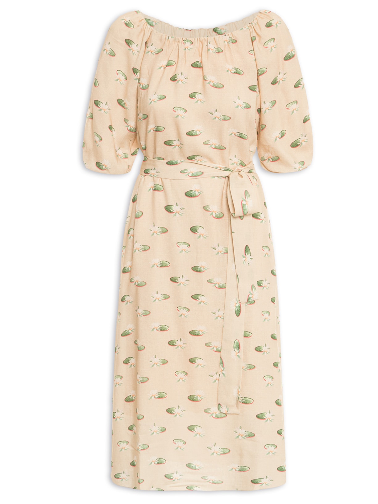 Vestido Maxi Oao Estampa Vitória Régia - Bege