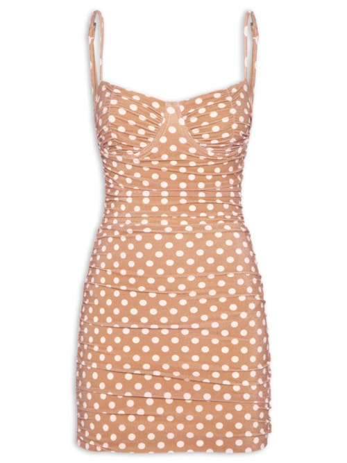 Vestido Meia Taça Vestô Estampado Poá Florence - Marrom