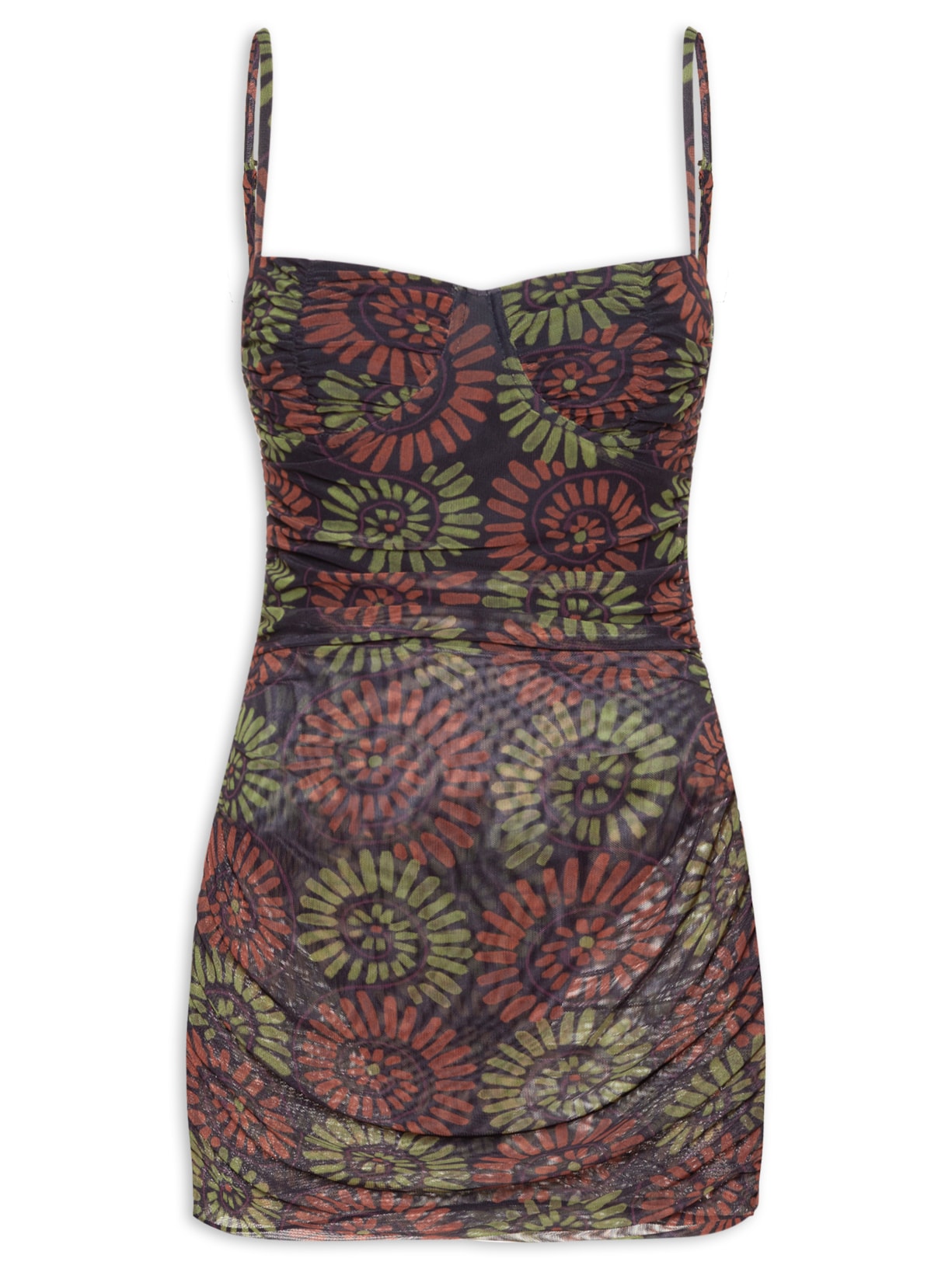 Vestido Meia Taça Vesto Tule Estampado Conchas Florence - Preto