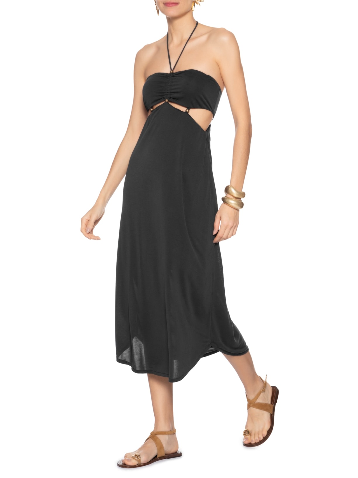 Vestido Metais Decote Preto Maria Filó