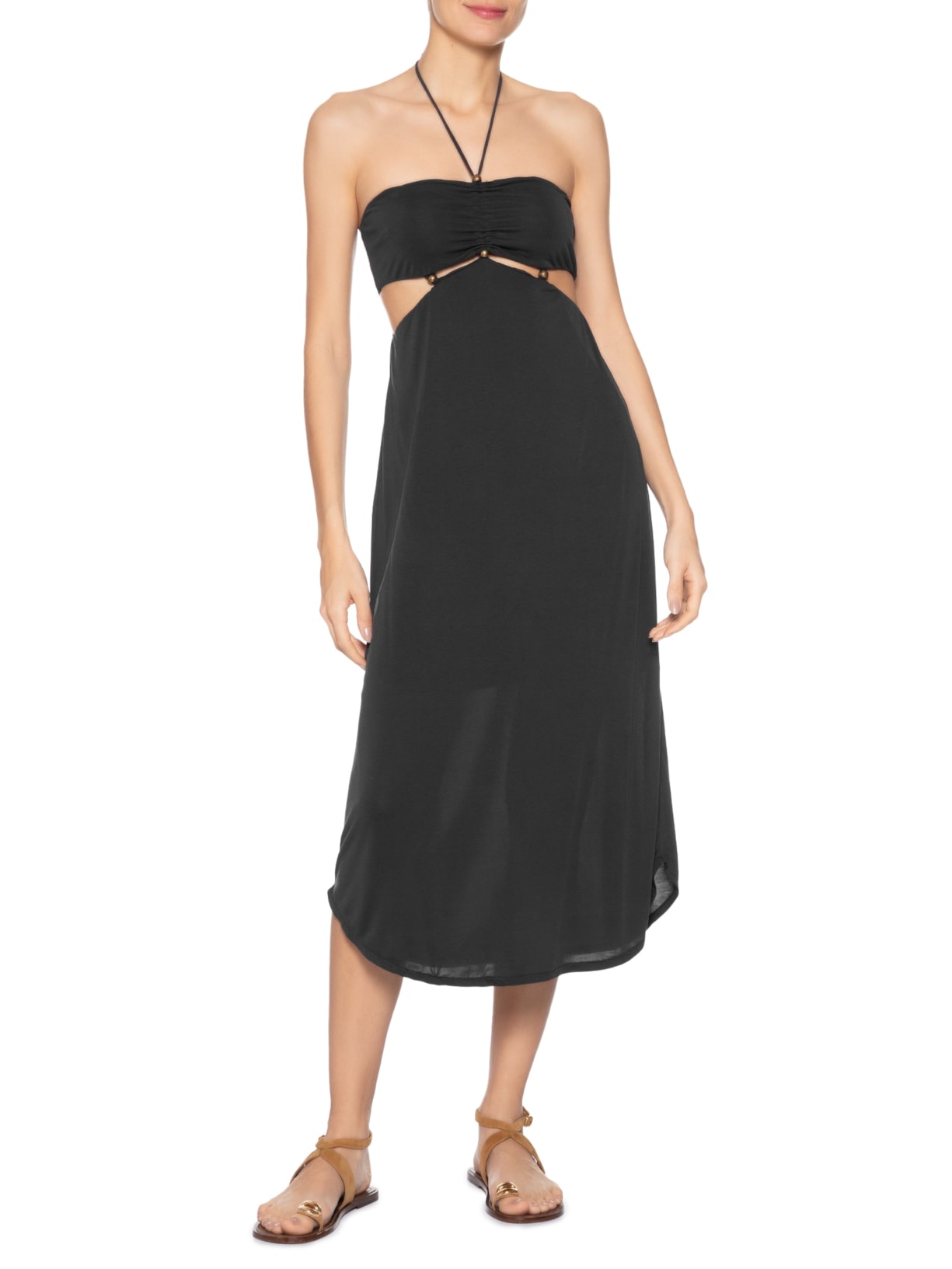 Vestido Metais Decote Preto Maria Filó