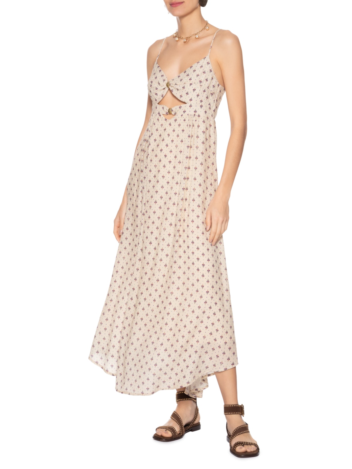 Vestido Metais Estampa Zaz Bege Maria Filó