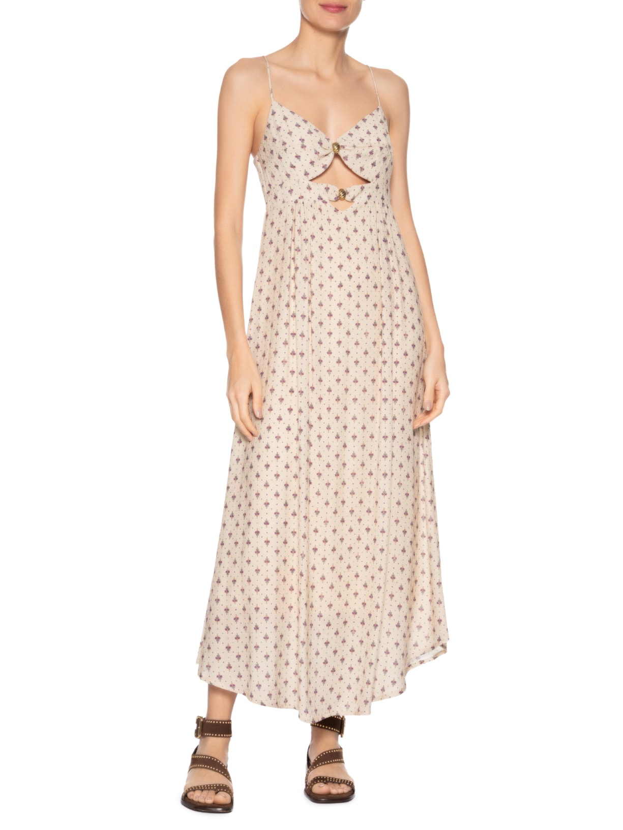 Vestido Metais Estampa Zaz Bege Maria Filó