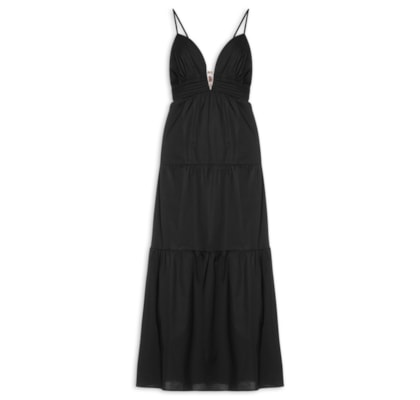 Vestido Metal Decote - Preto