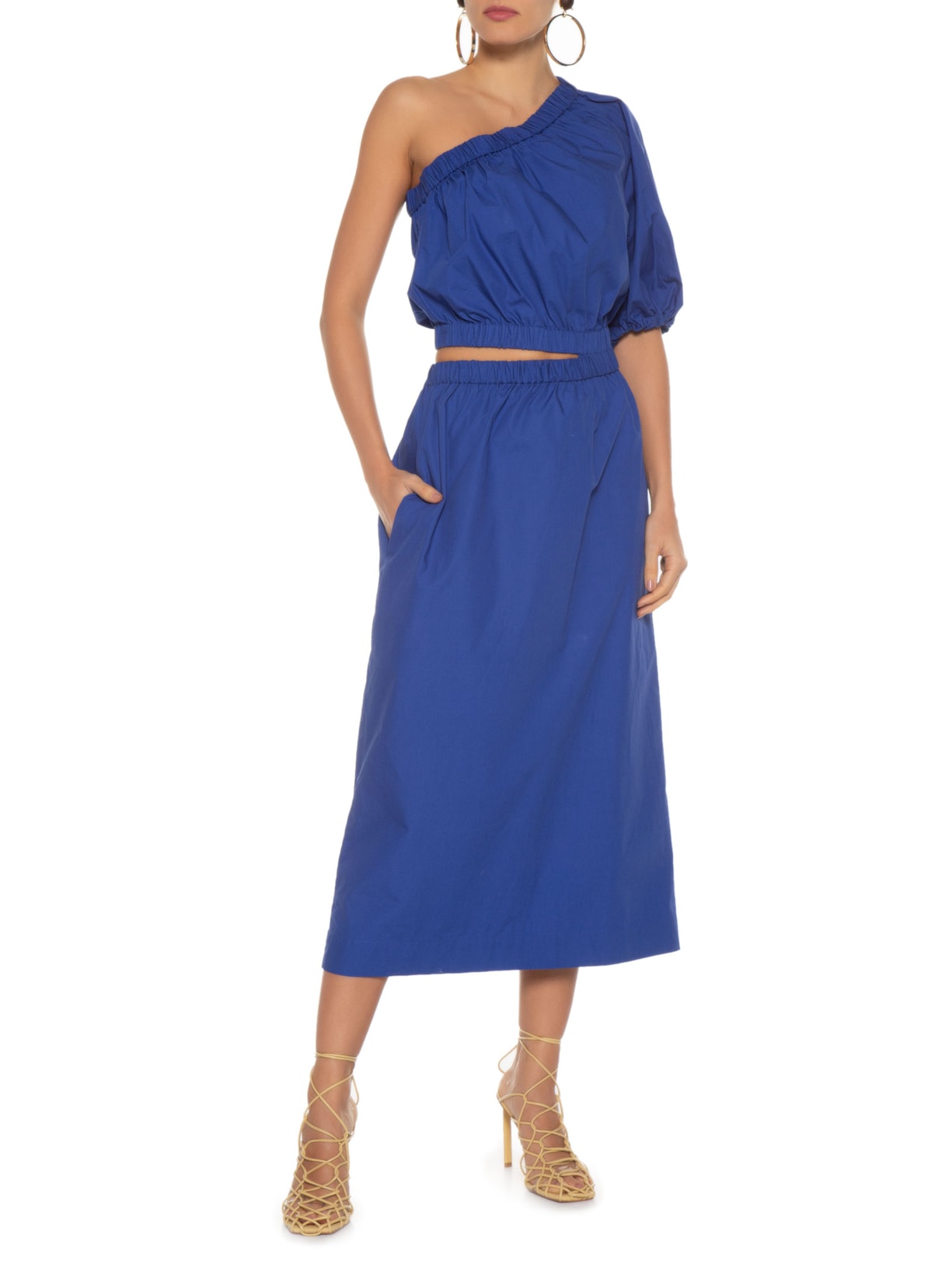 Vestido Midi Abertura Lateral Azul Animale