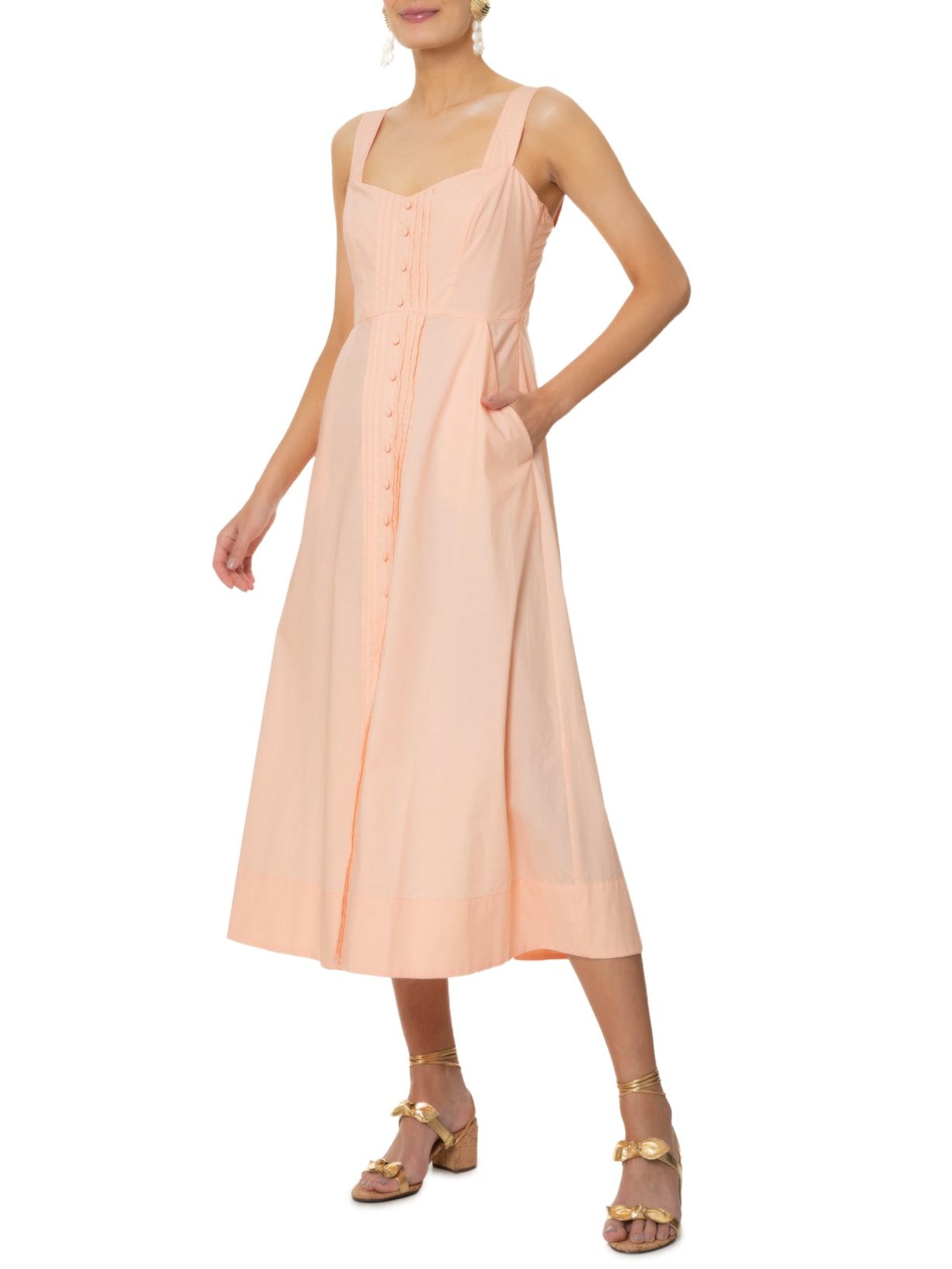 Vestido Midi Abotoamento Frente Rosa Animale