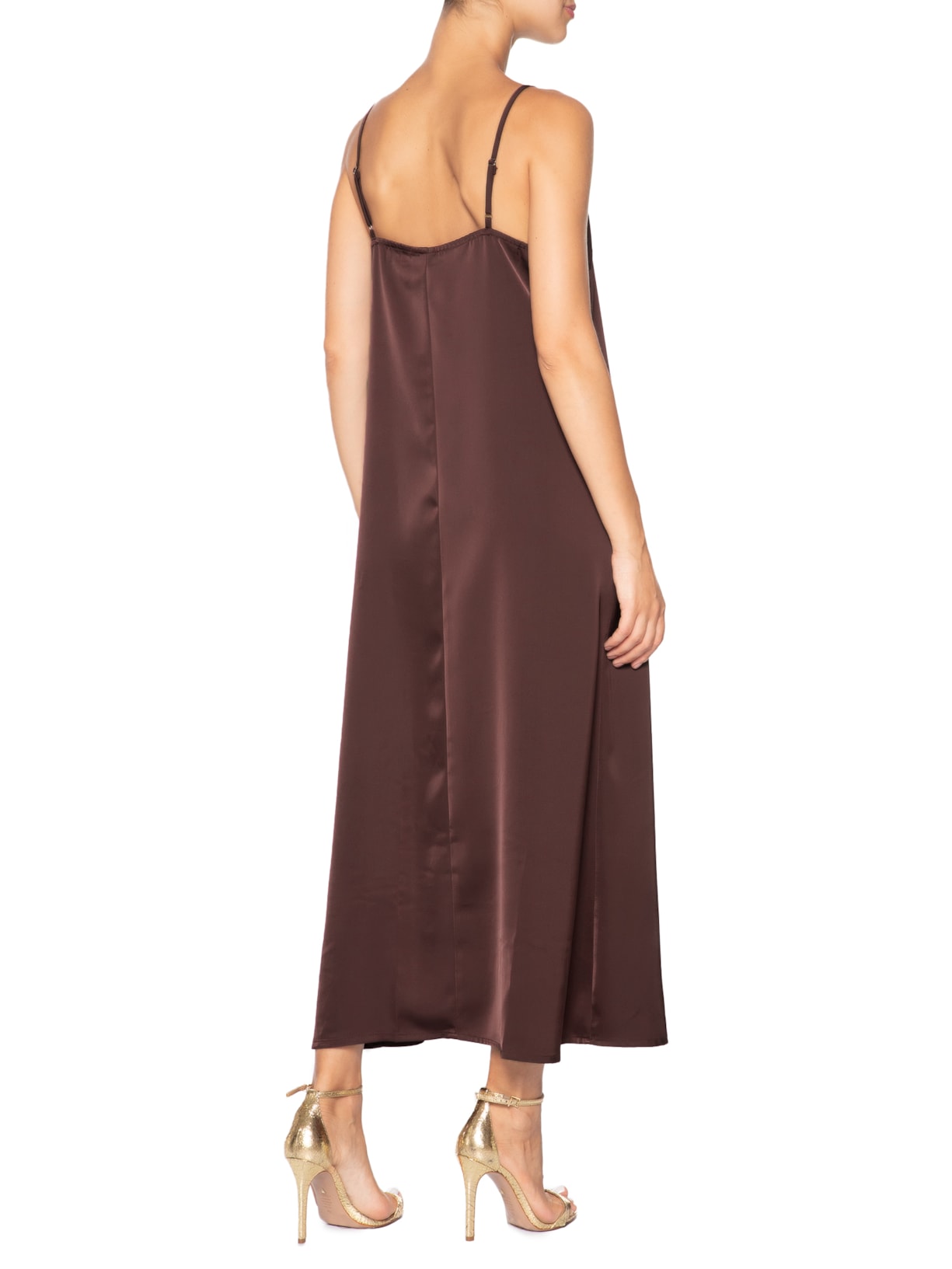 Vestido Midi Acetinado Marrom Market 33