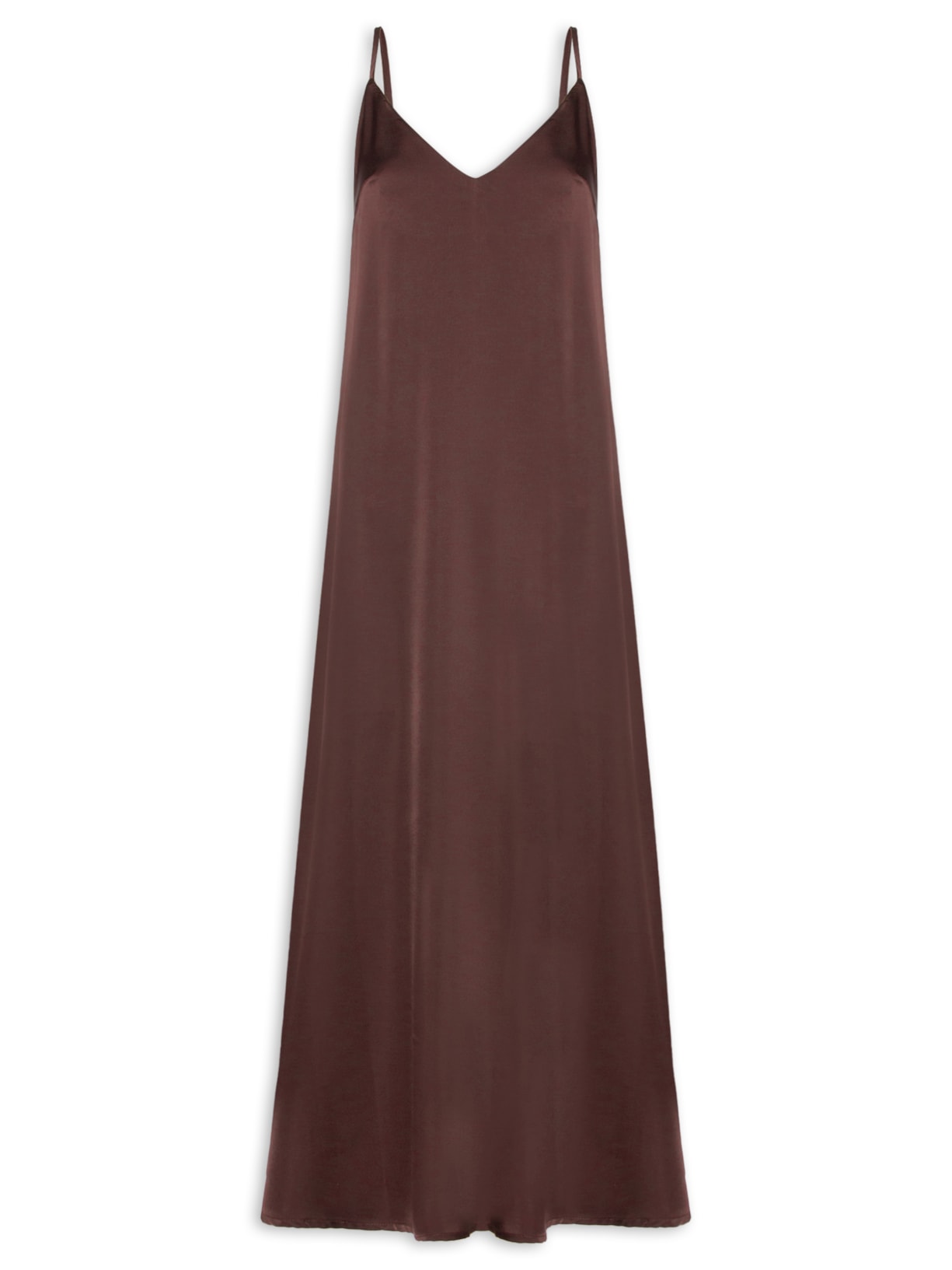 Vestido Midi Acetinado - Marrom