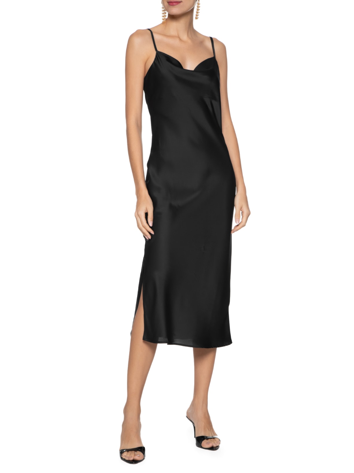 Vestido Midi Acetinado - Market 33 - Preto