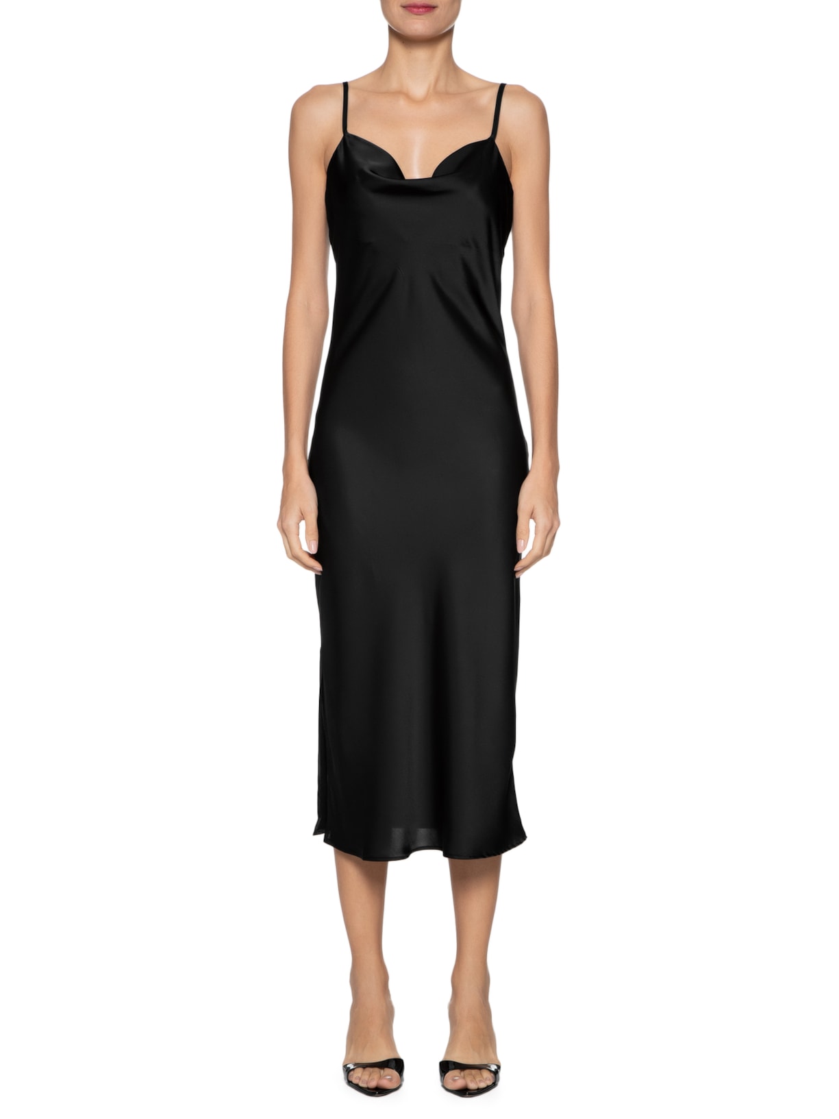 Vestido Midi Acetinado Market 33 Preto - Main Image