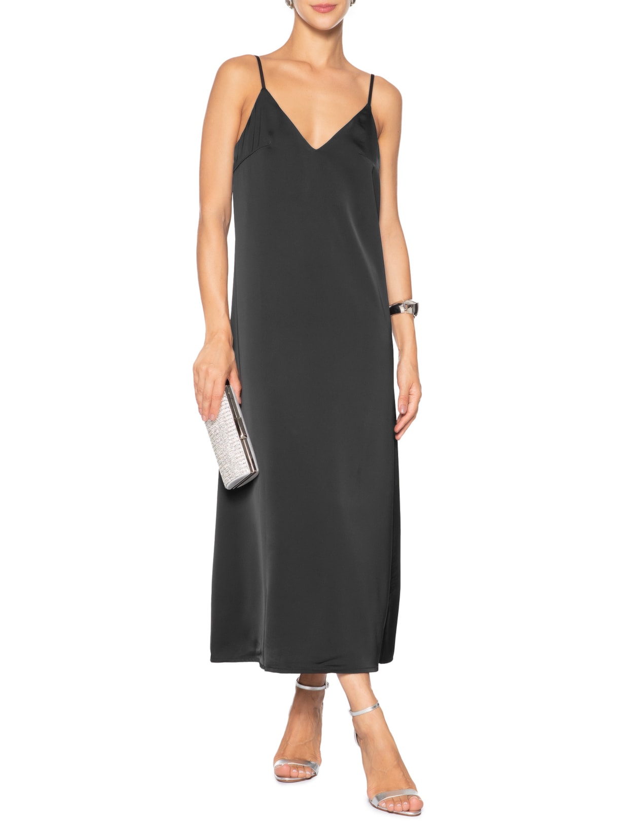 Vestido Midi Acetinado Preto Market 33