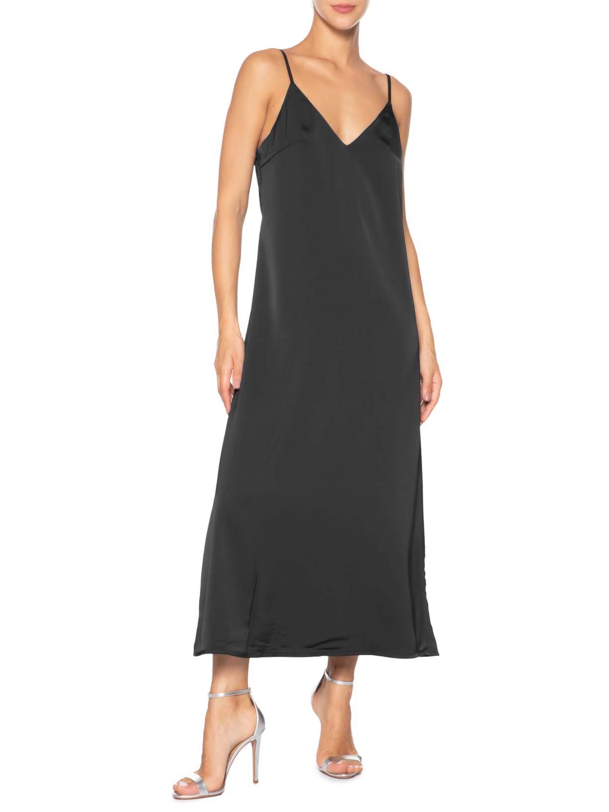 Vestido Midi Acetinado Preto Market 33