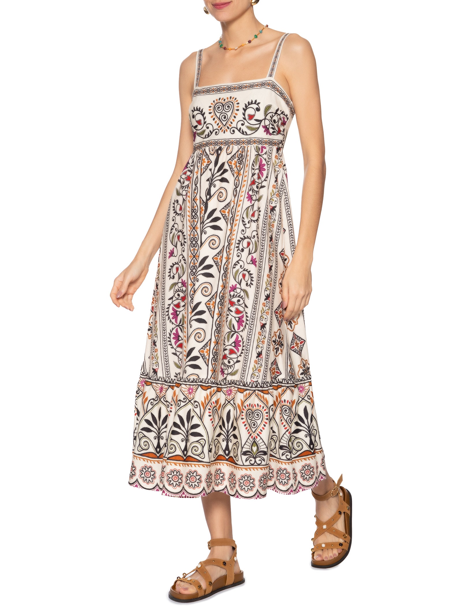 Farm - Vestido Midi Adriele - Off White
