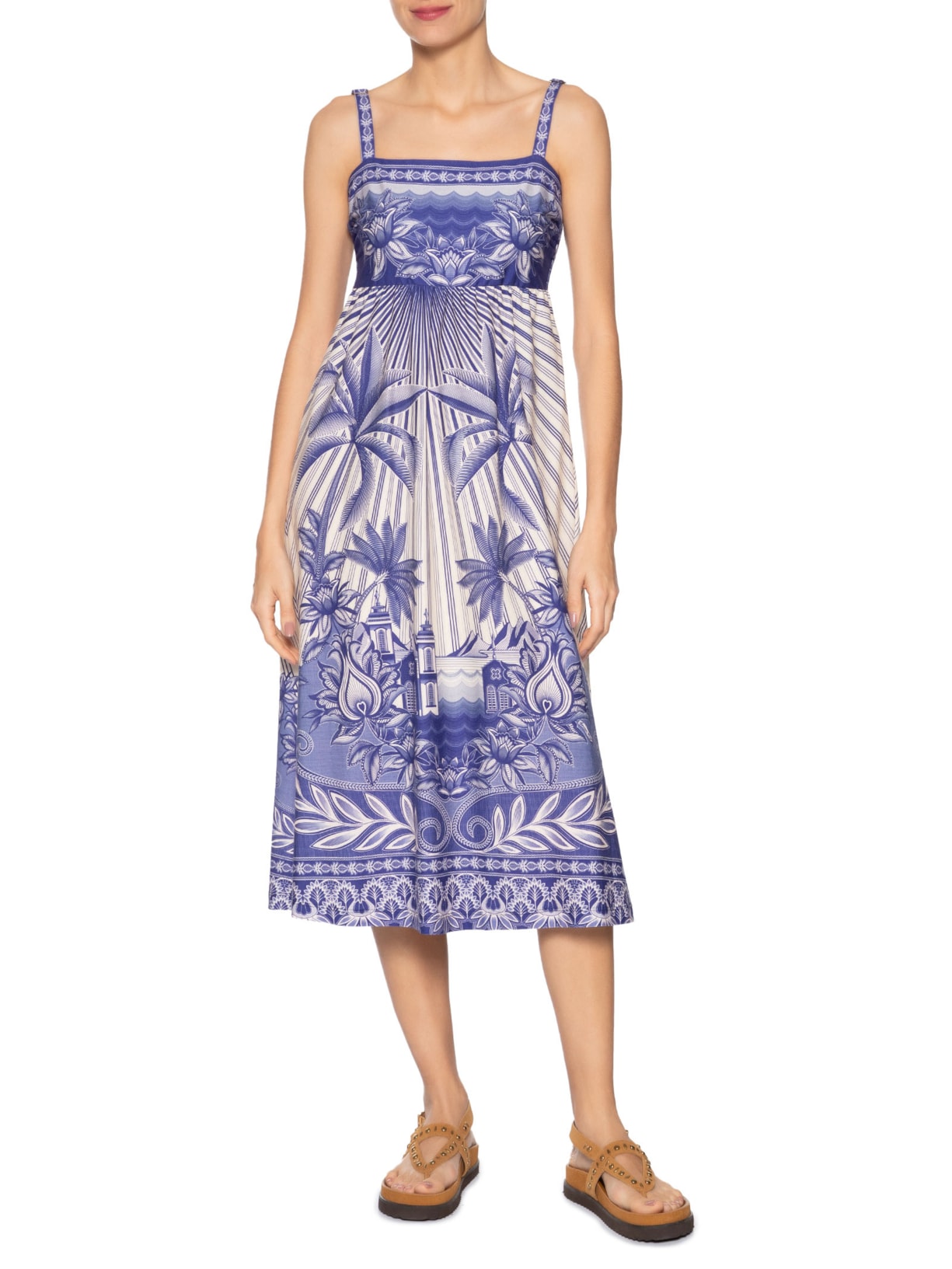 Vestido Midi Afeto Tropical Azul Farm