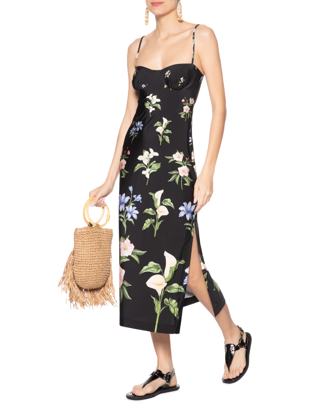 Vestido Midi Água De Flor Preto Farm