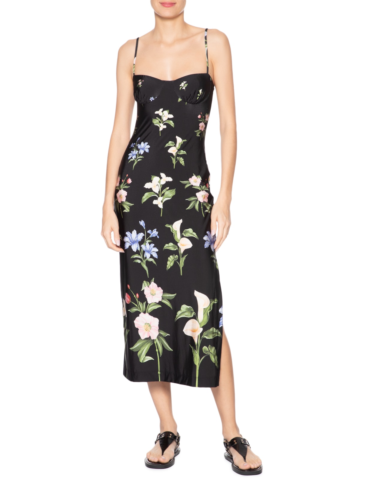 Vestido Midi Água De Flor Preto Farm