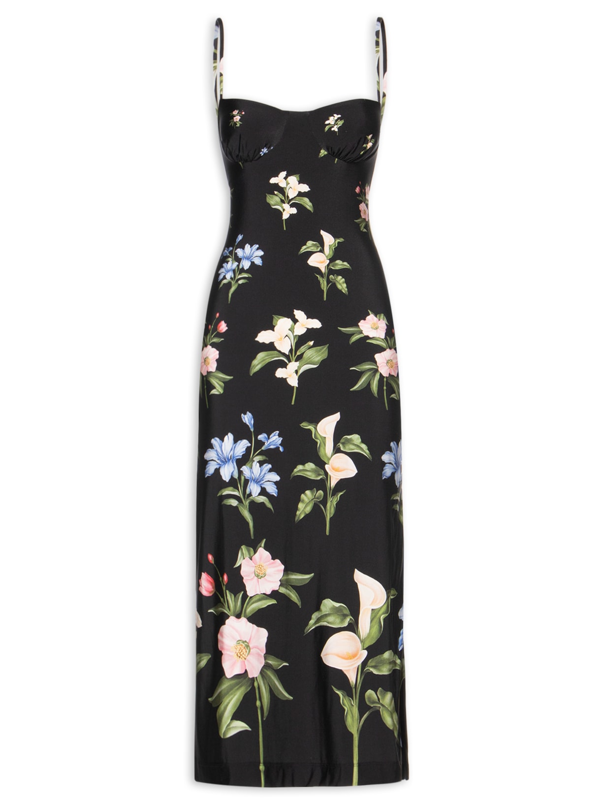 Vestido Midi Água De Flor Preto Farm