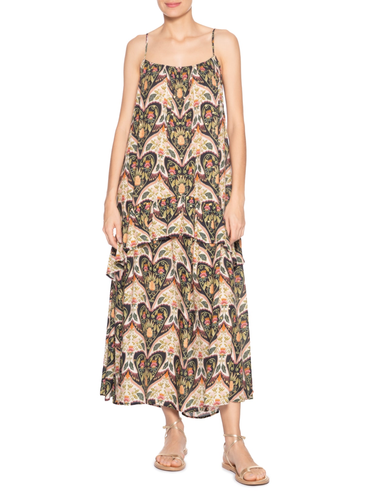 Vestido Midi Alça Andorinha Verde Farm