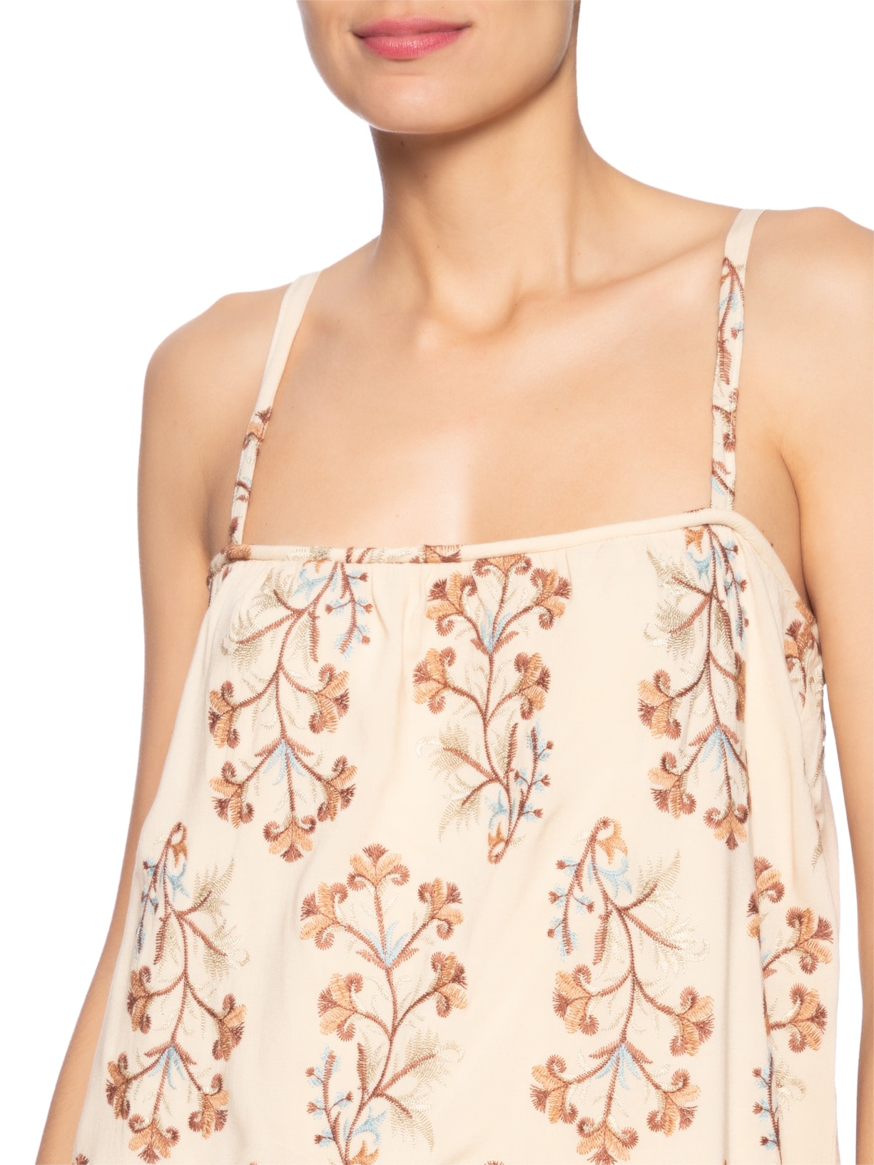 Vestido Midi Alça Bordado Iris Bege Maria Filó