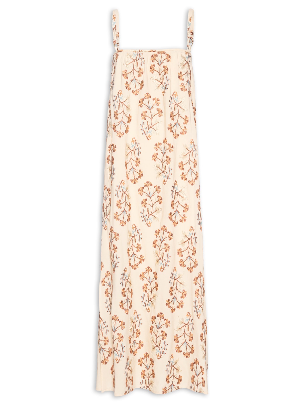 Vestido Midi Alça Bordado Iris Bege Maria Filó