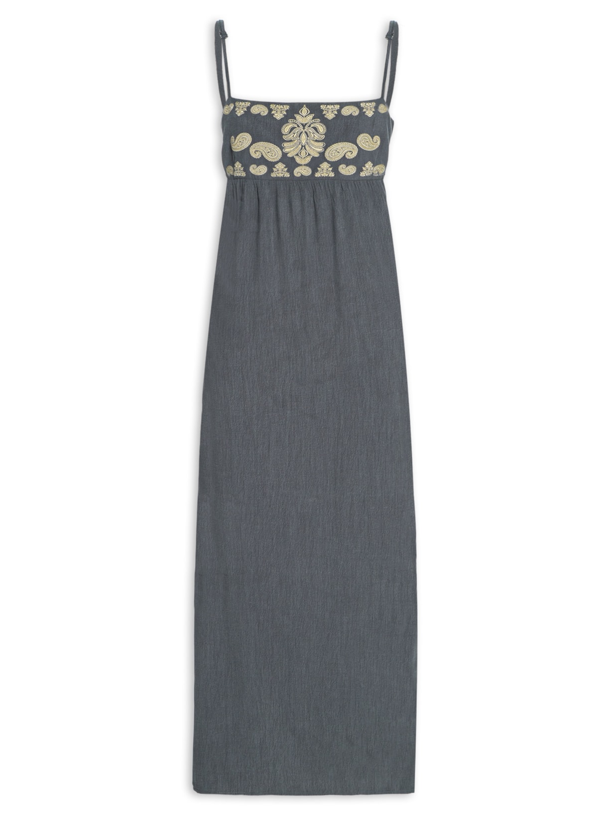 Vestido Midi Alça Bordado Rafis - Cinza