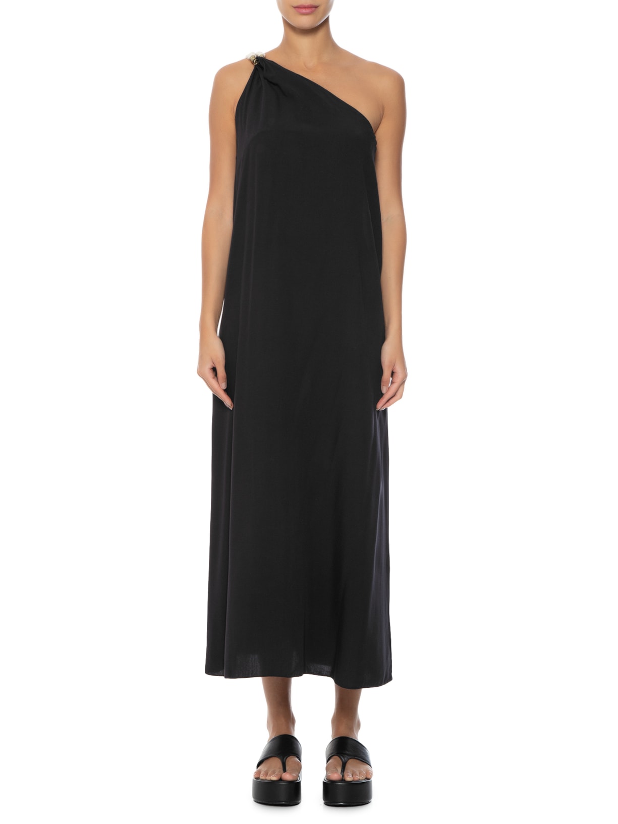 Vestido Midi Alça Cadarço Trançado Preto Dress To