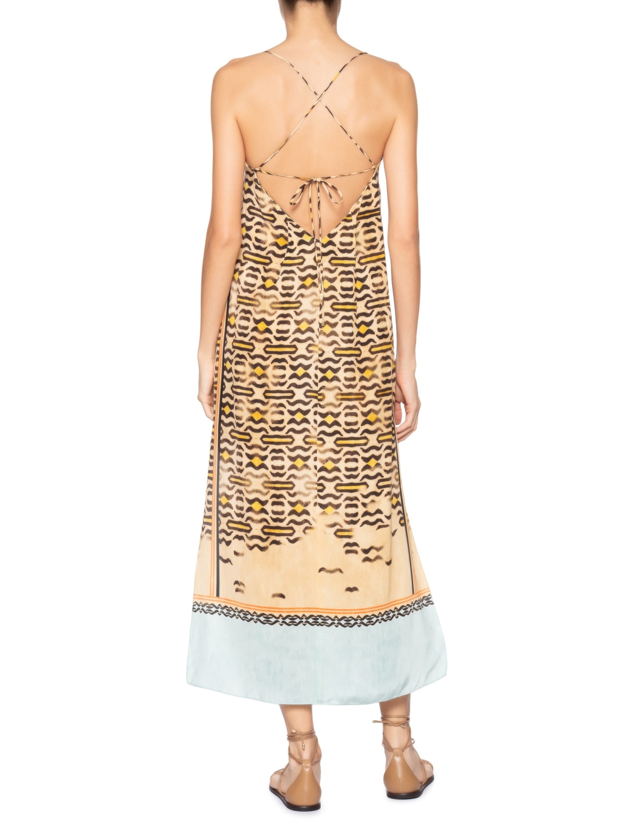 Vestido Midi Alça De Seda Estampado Barrado Animal Print Animale