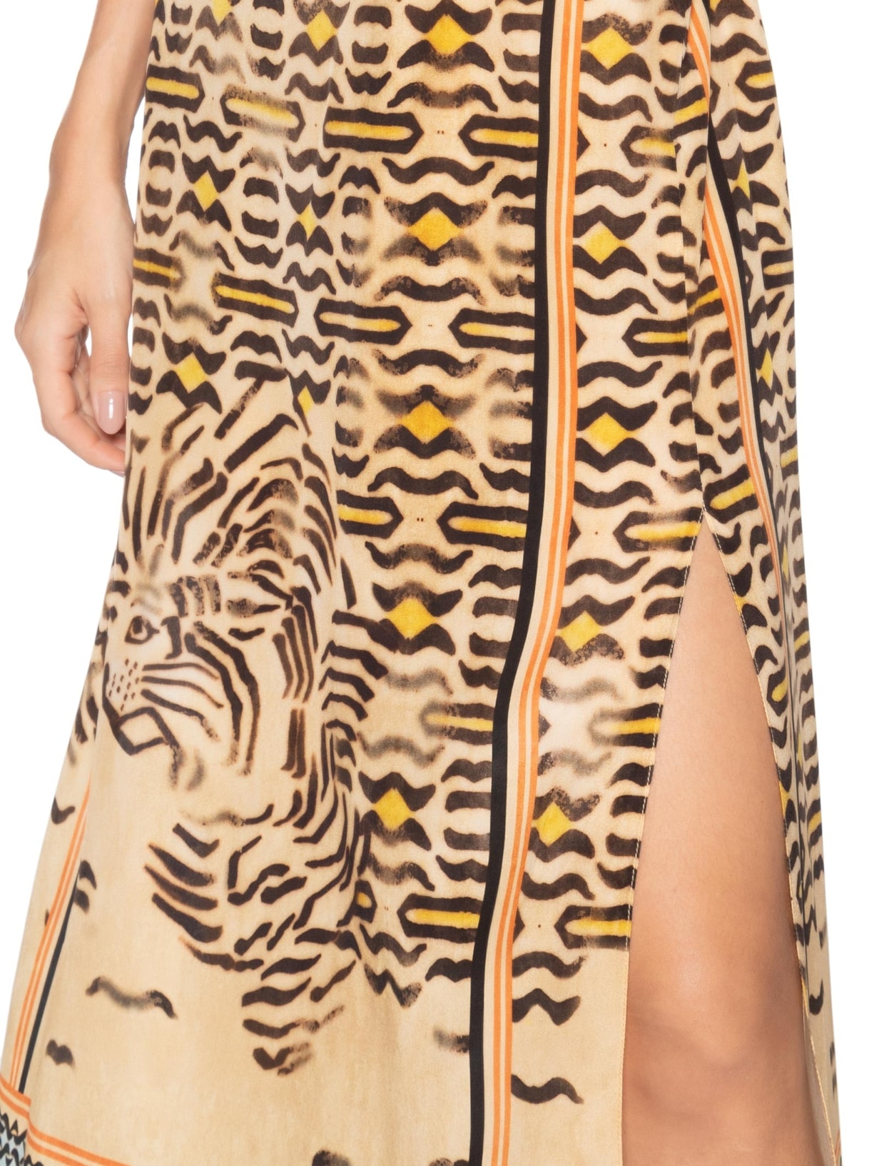 Vestido Midi Alça De Seda Estampado Barrado Animal Print Animale