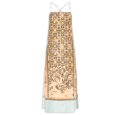 Vestido Midi Alça De Seda Estampado Barrado - Animal Print