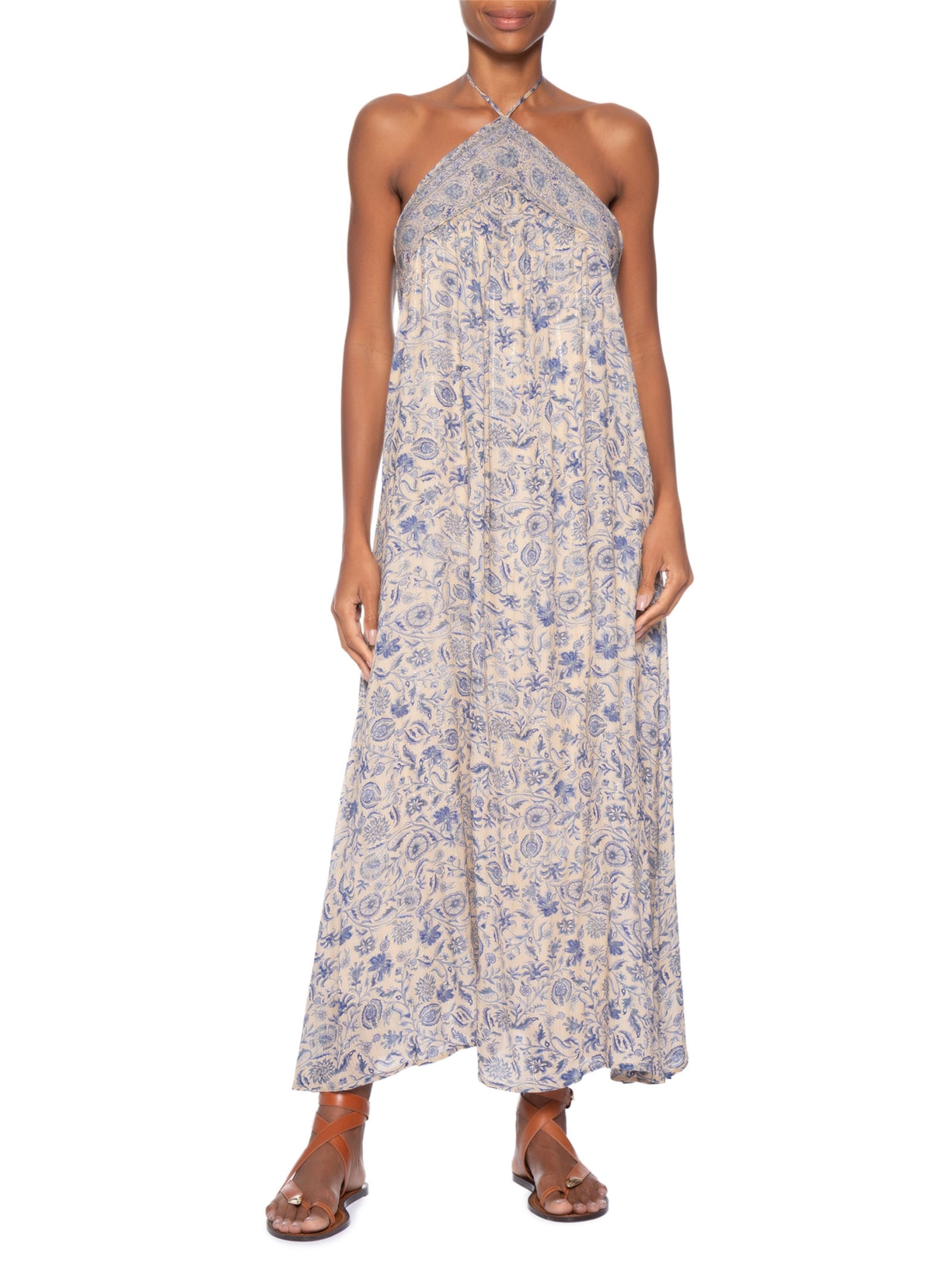 Vestido Midi Alça Estampa Céu Azul Maria Filó