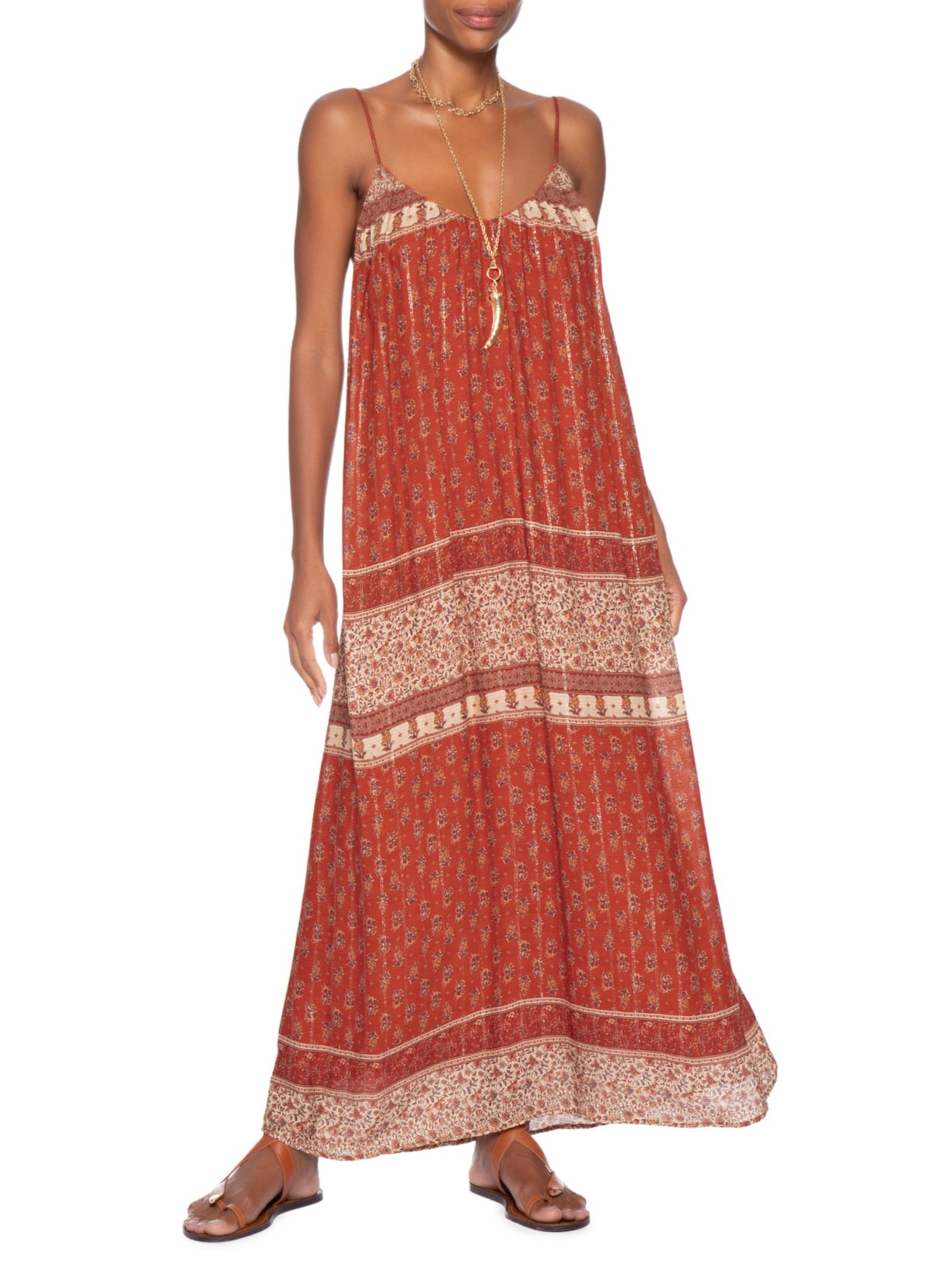 Vestido Midi Alça Estampa Chilli Vermelho Maria Filó