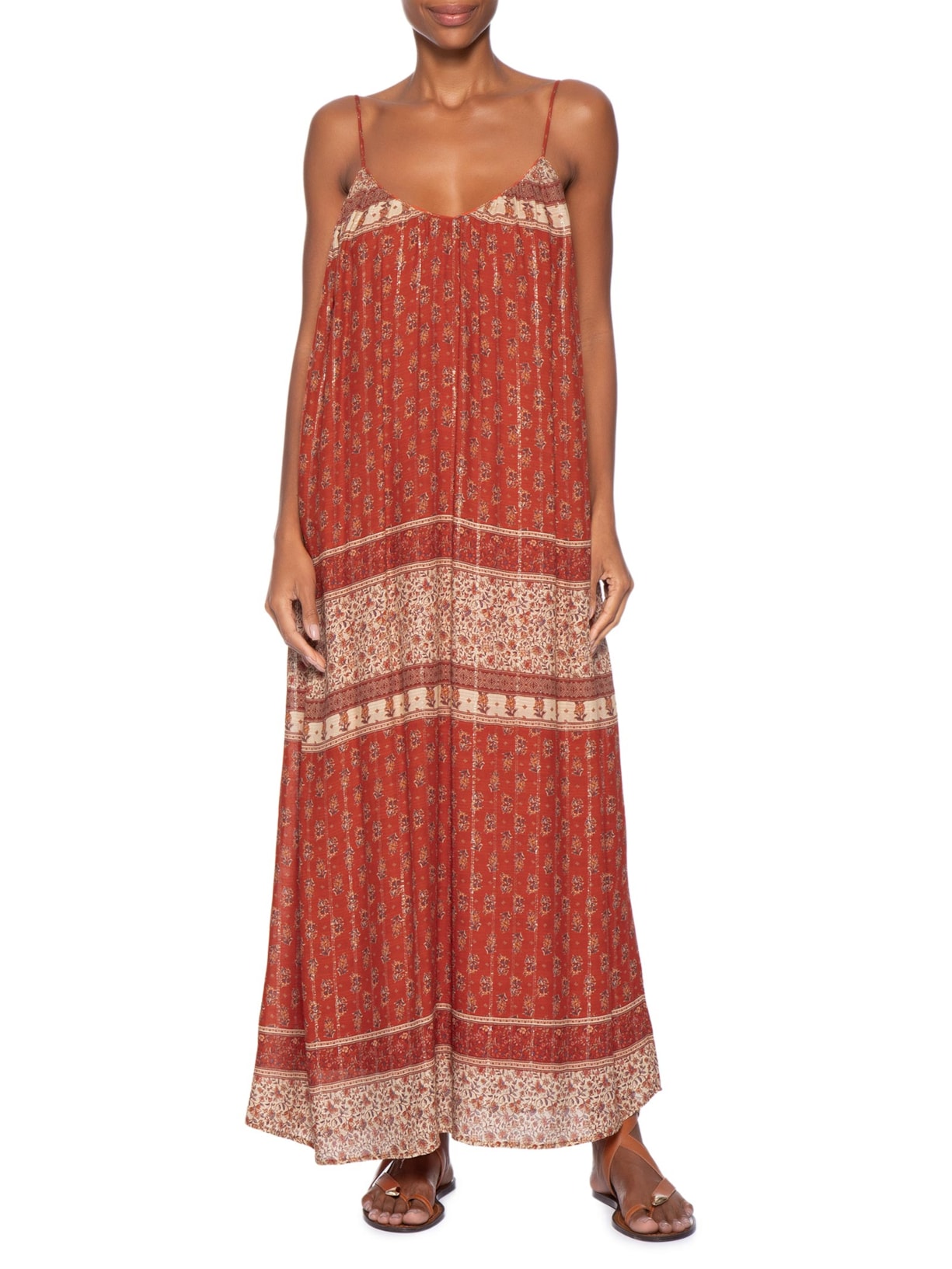 Vestido Midi Alça Estampa Chilli Vermelho Maria Filó