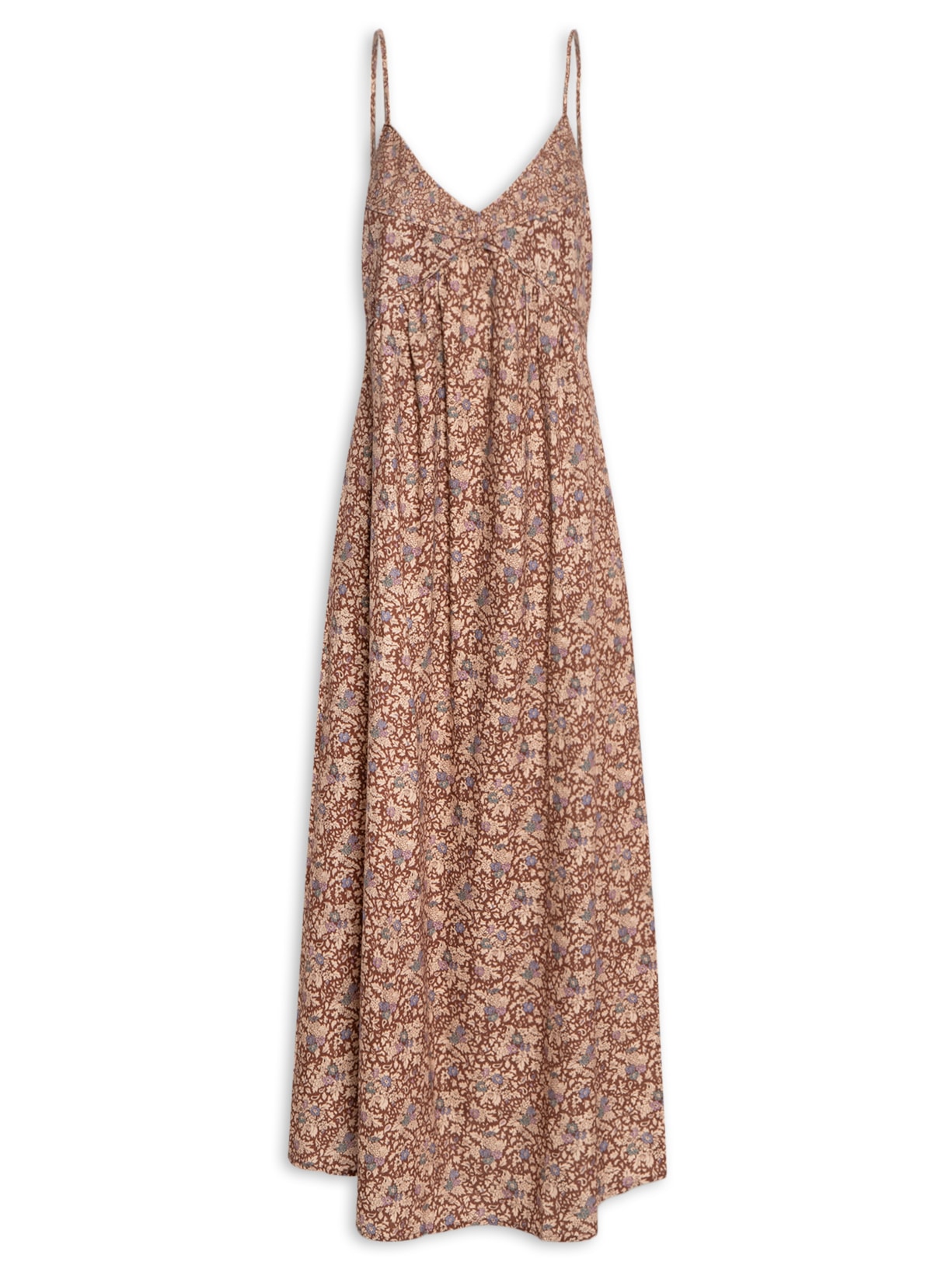 Vestido Midi Alça Estampa Fiora - Marrom