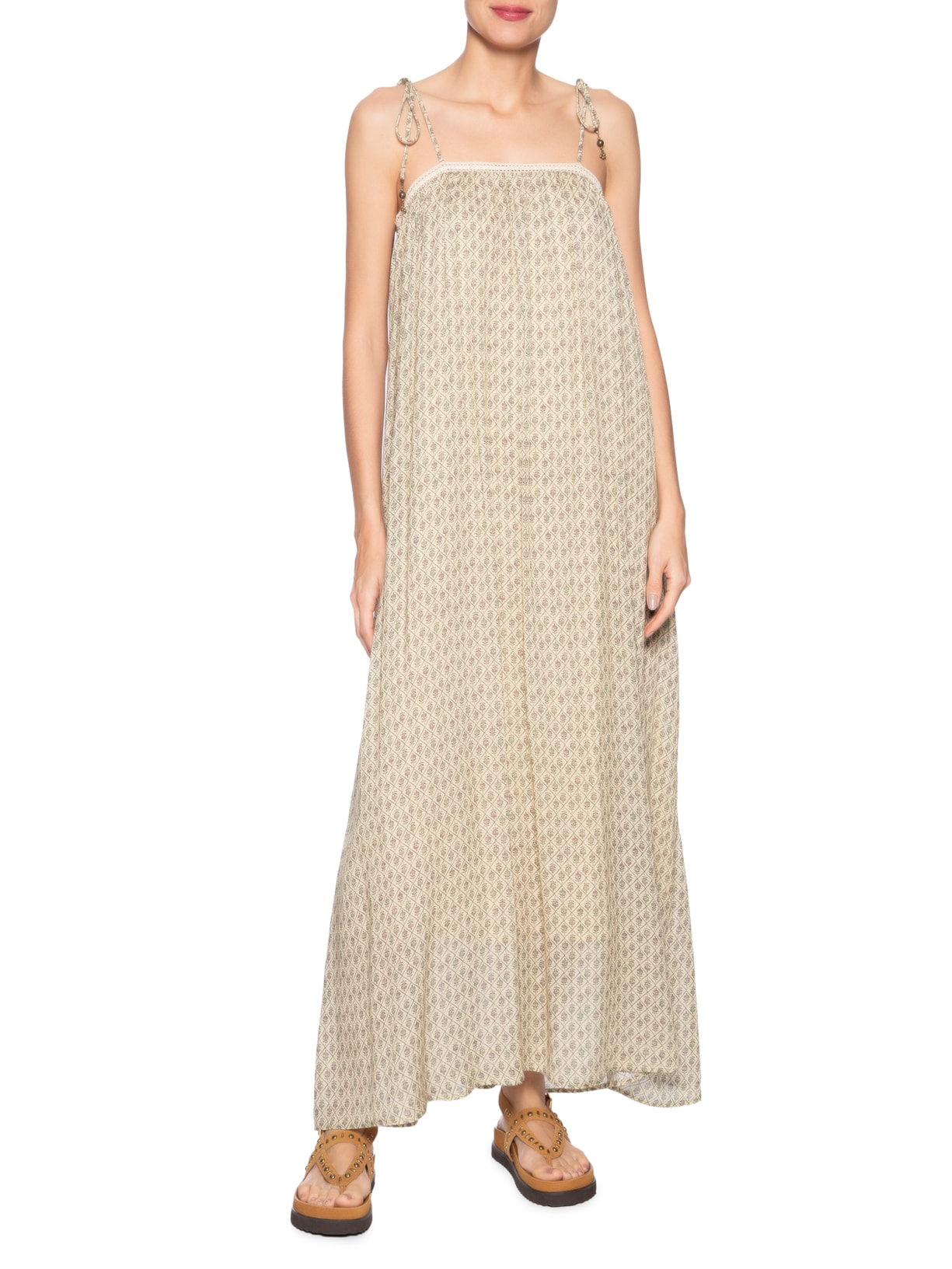 Vestido Midi Alça Estampa Lupine Bege Maria Filó