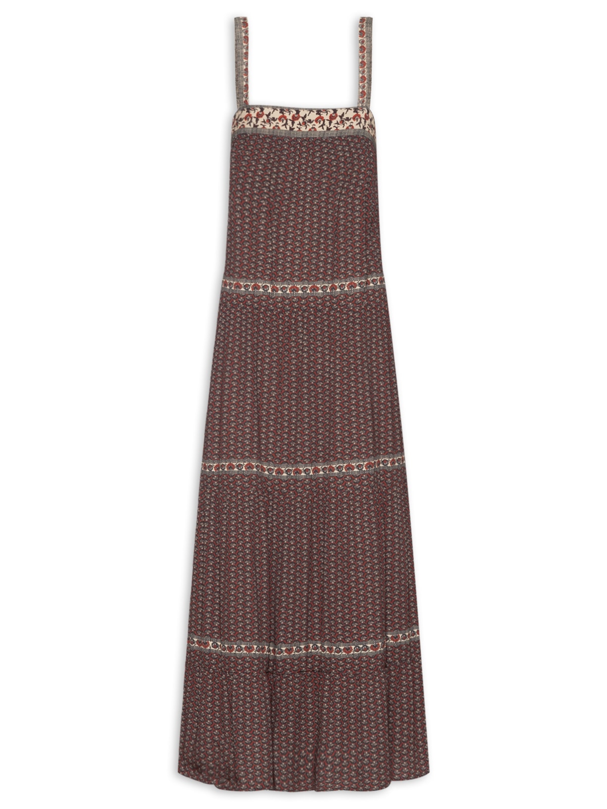 Vestido Midi Alça Estampa Martini - Marrom