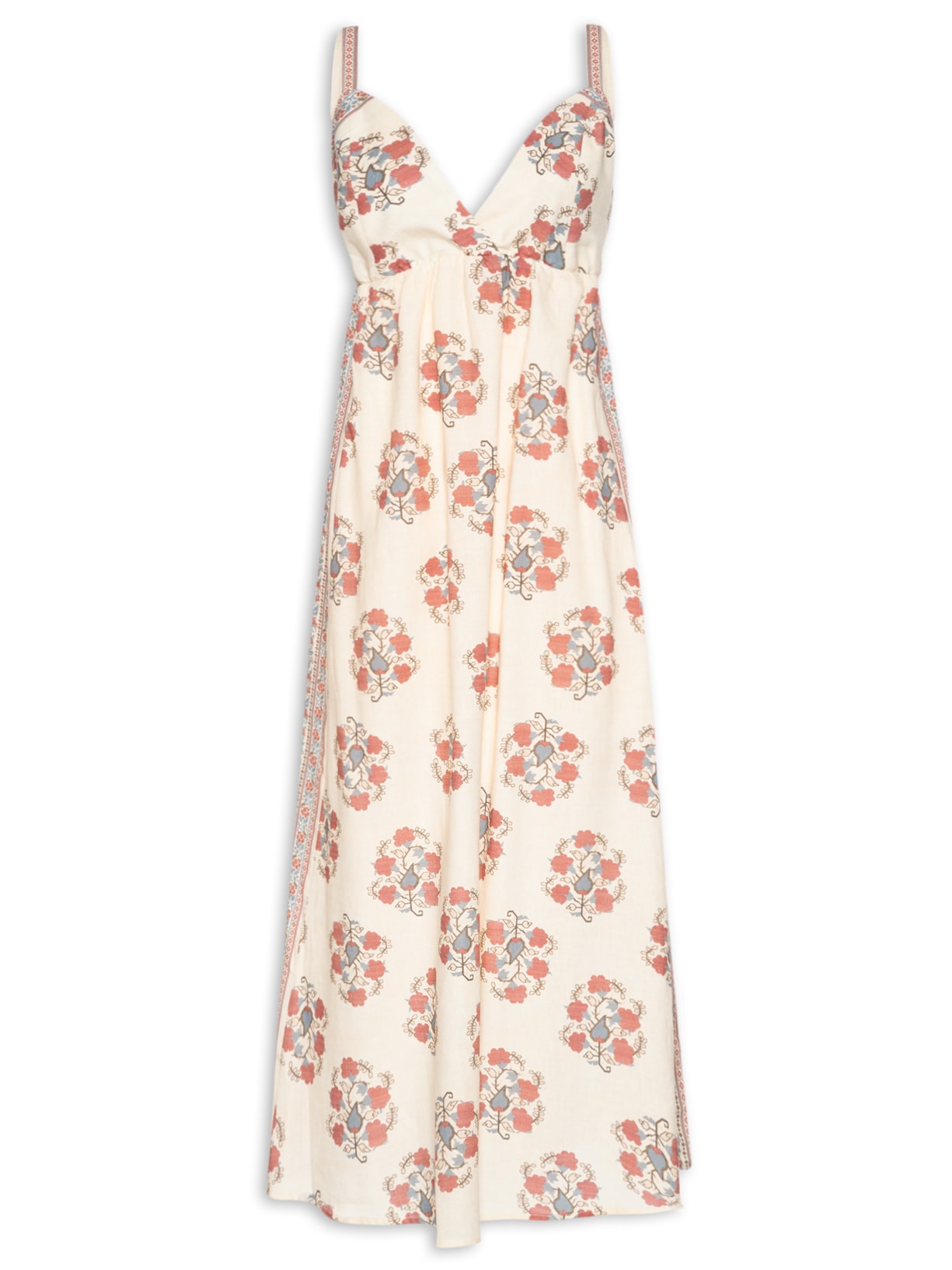 Vestido Midi Alça Estampa Peônia - Bege