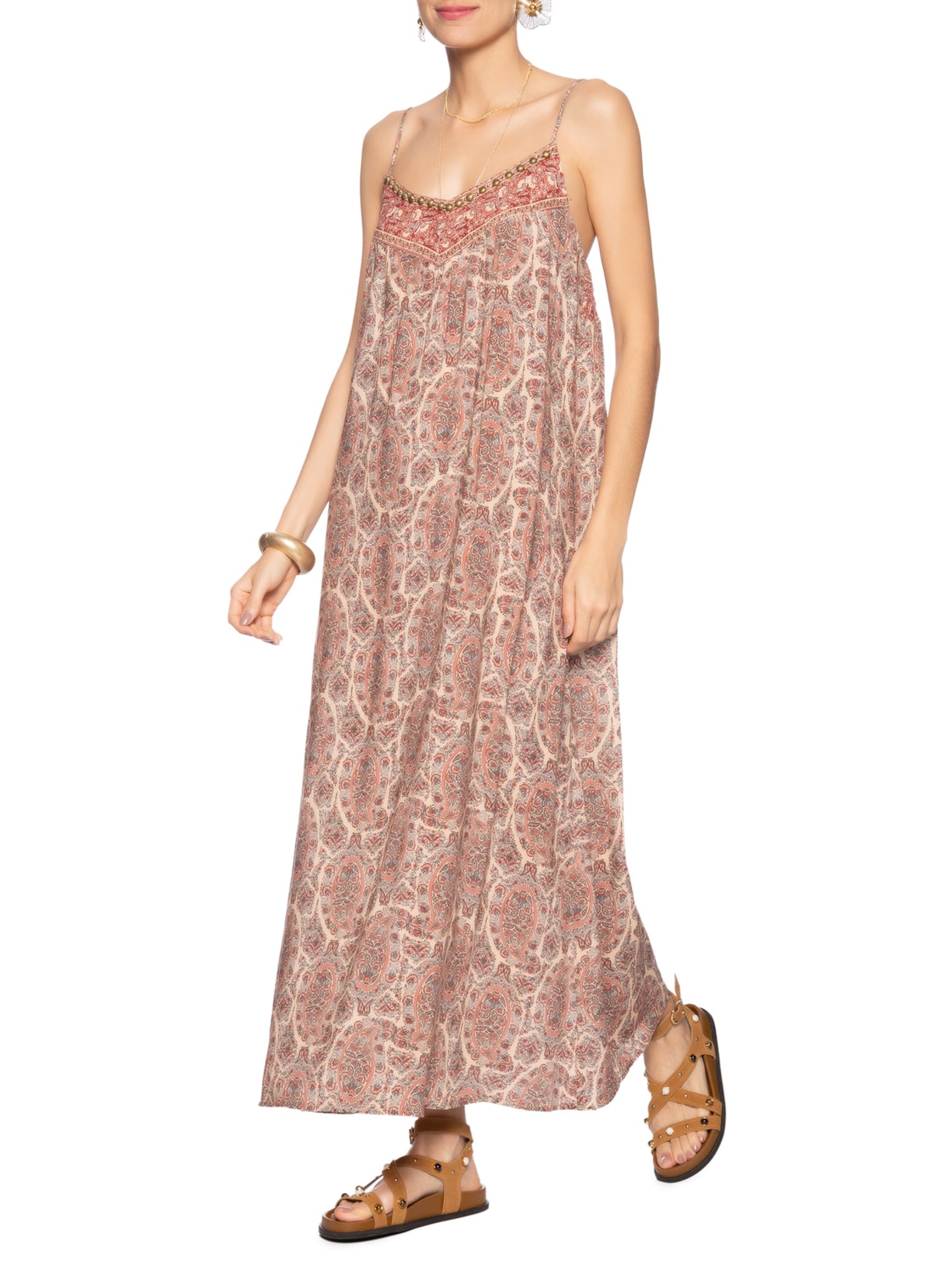 Vestido Midi Alça Estampada Charm Rosa Maria Filó