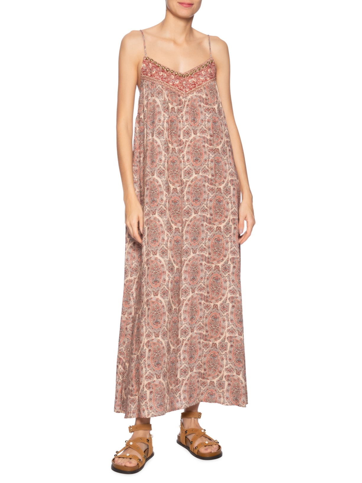 Vestido Midi Alça Estampada Charm Rosa Maria Filó