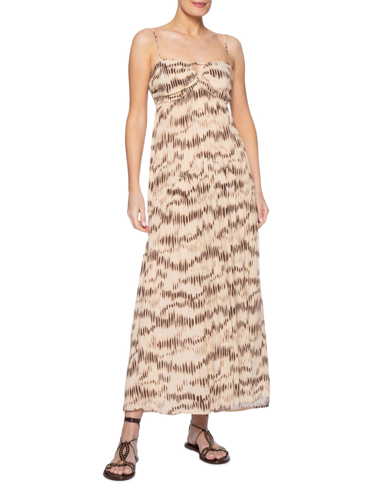 Vestido Midi Alça GGT Estampa Echo Bege Maria Filó