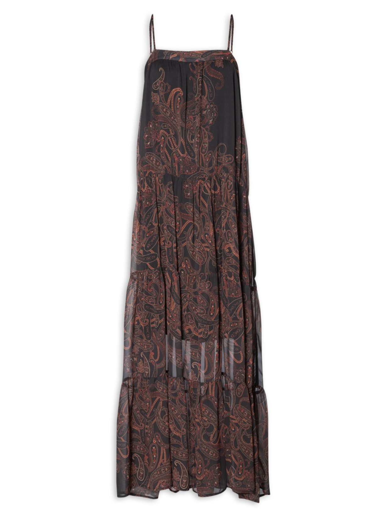 Vestido Midi Alça GGT Estampa Retro - Preto