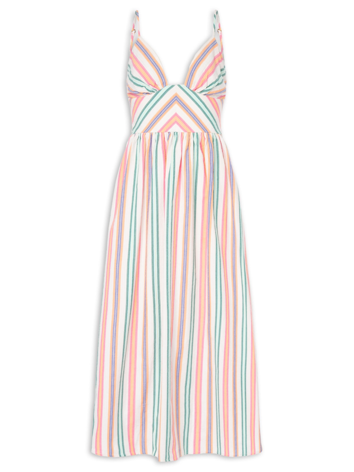 Vestido Midi Alça Listra Tropique Rosa Farm