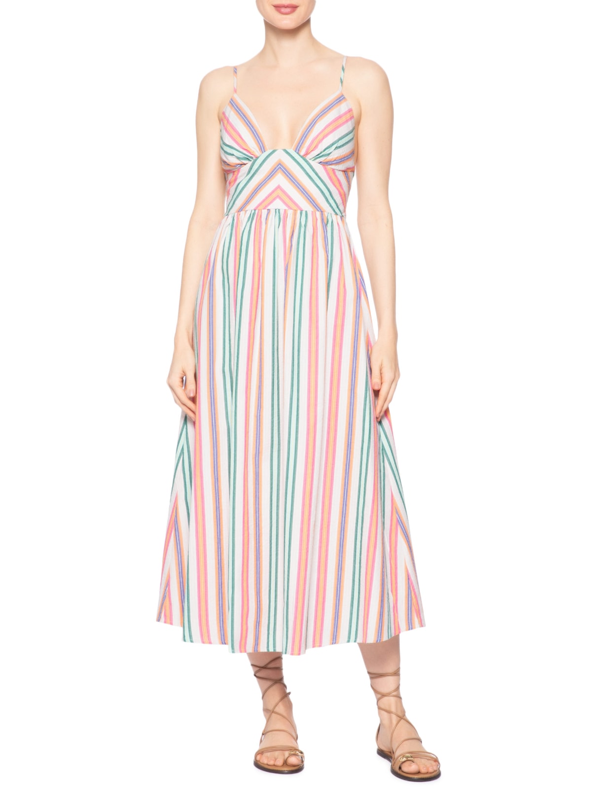 Vestido Midi Alça Listra Tropique Rosa Farm