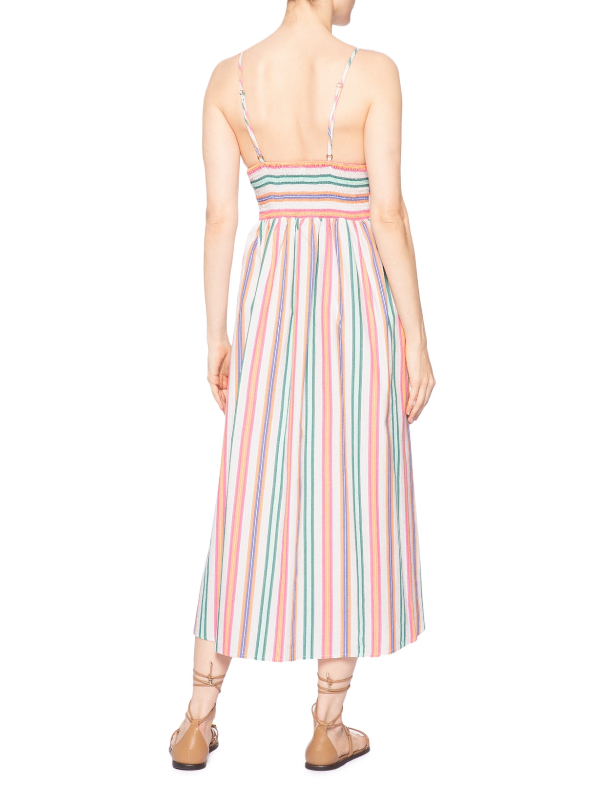 Vestido Midi Alça Listra Tropique Rosa Farm