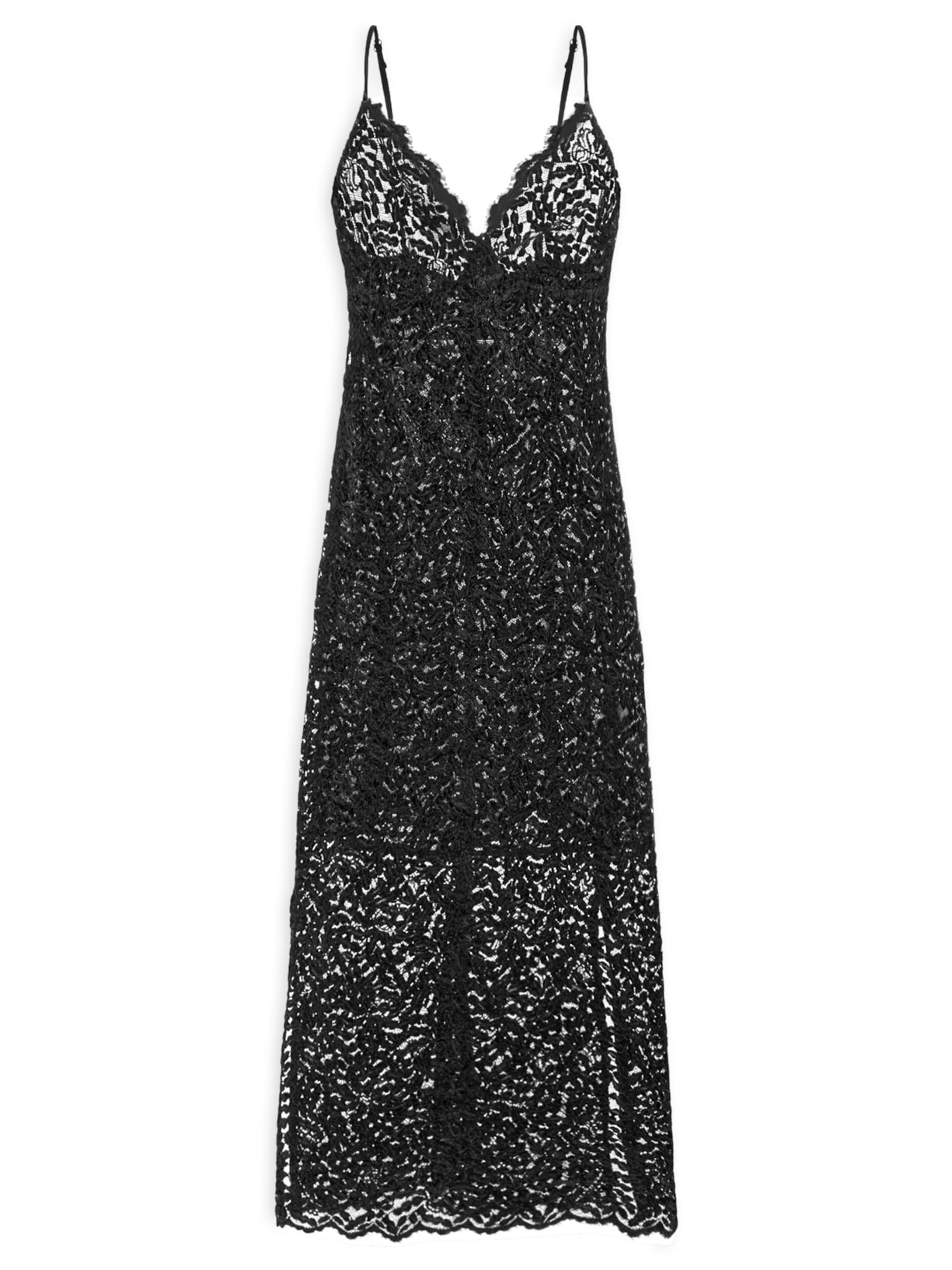 Vestido Midi Alça Renda -Preto Maria Filó