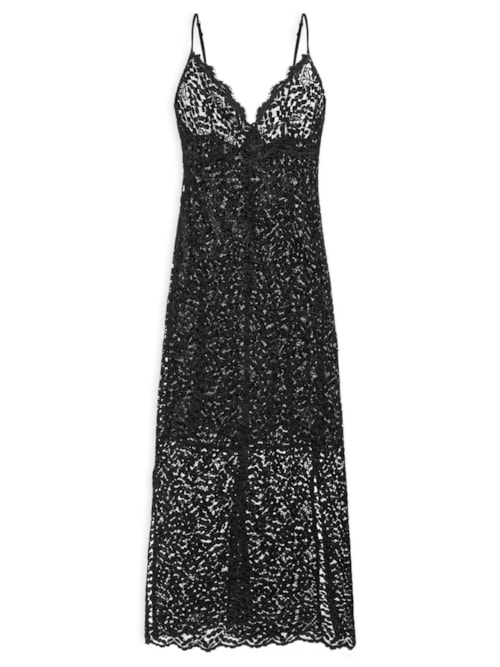 Vestido Midi Alça Renda -Preto