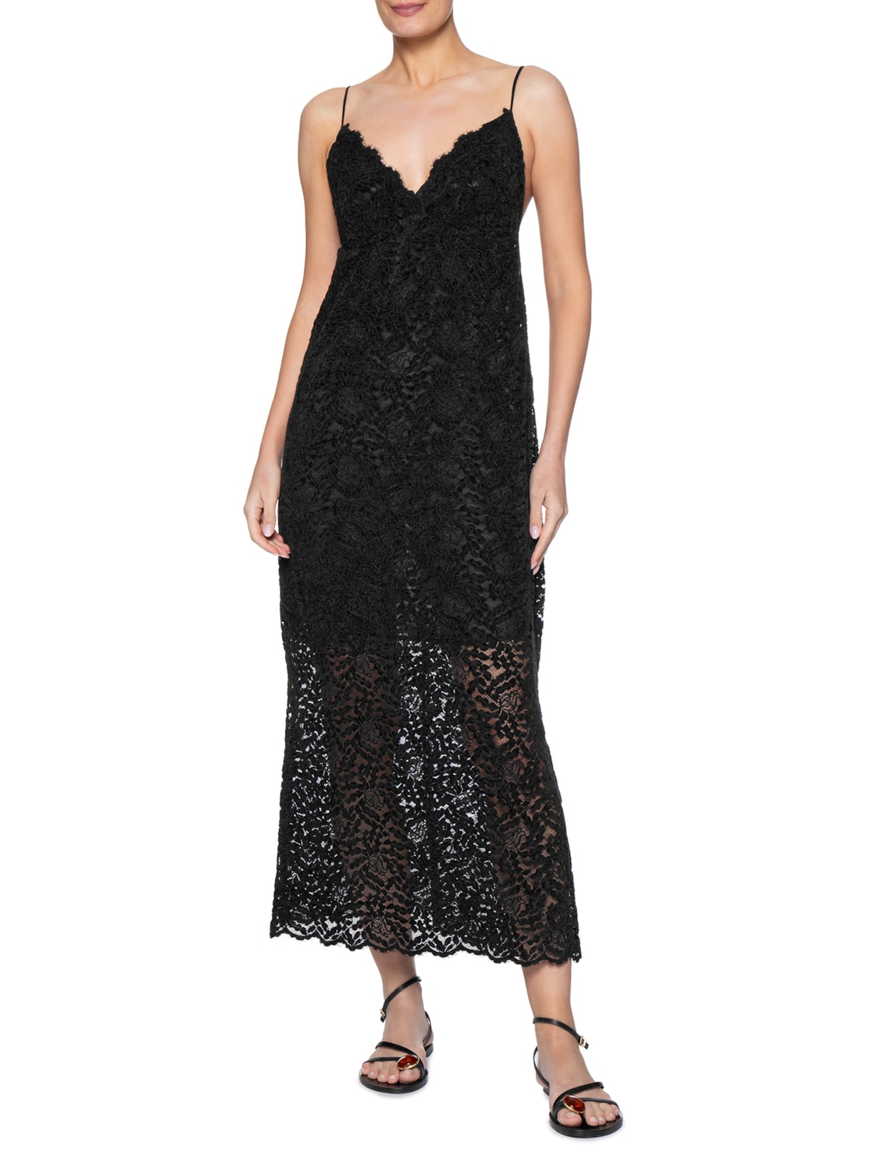 Vestido Midi Alça Renda -Preto Maria Filó