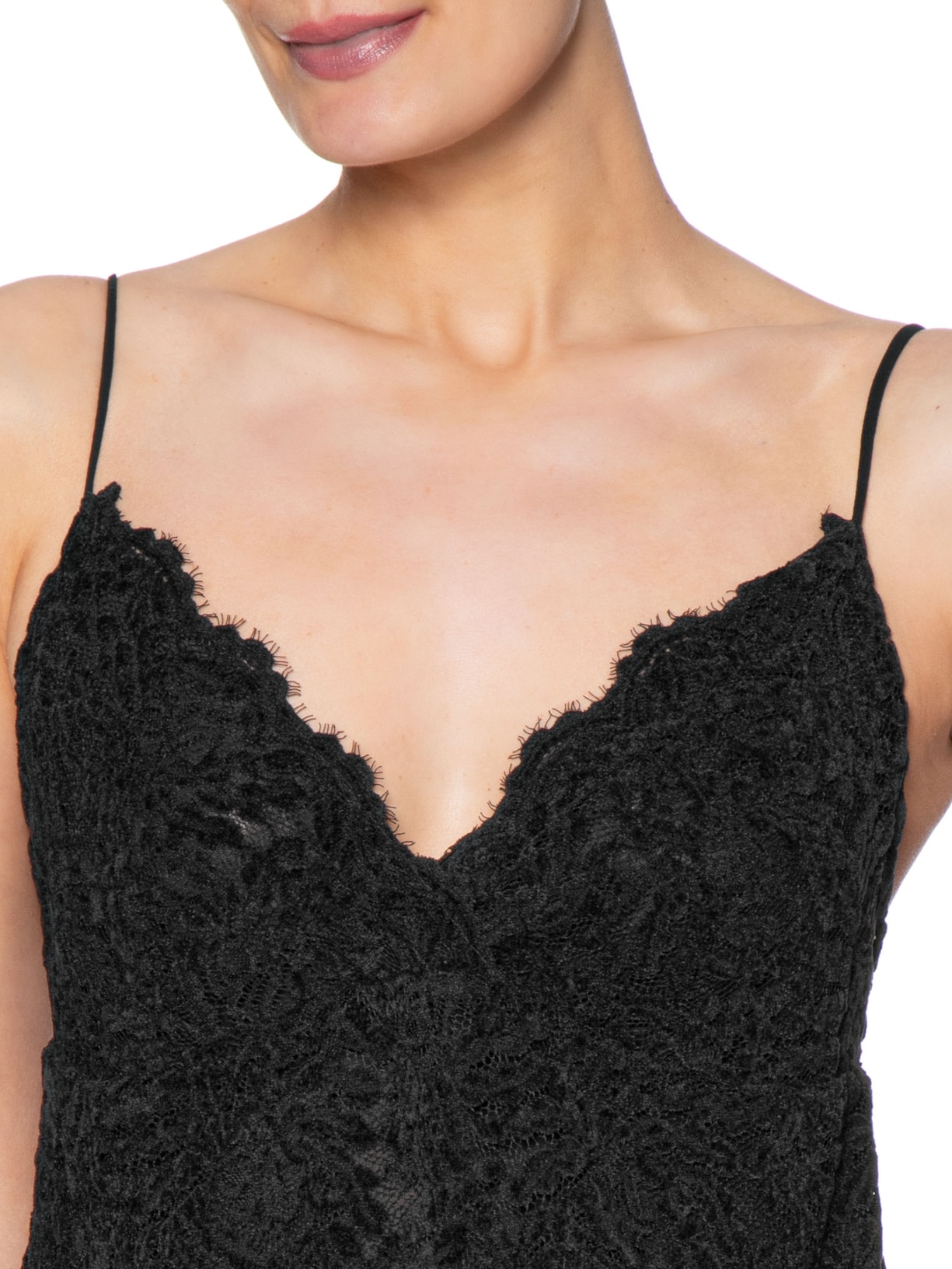 Vestido Midi Alça Renda -Preto Maria Filó