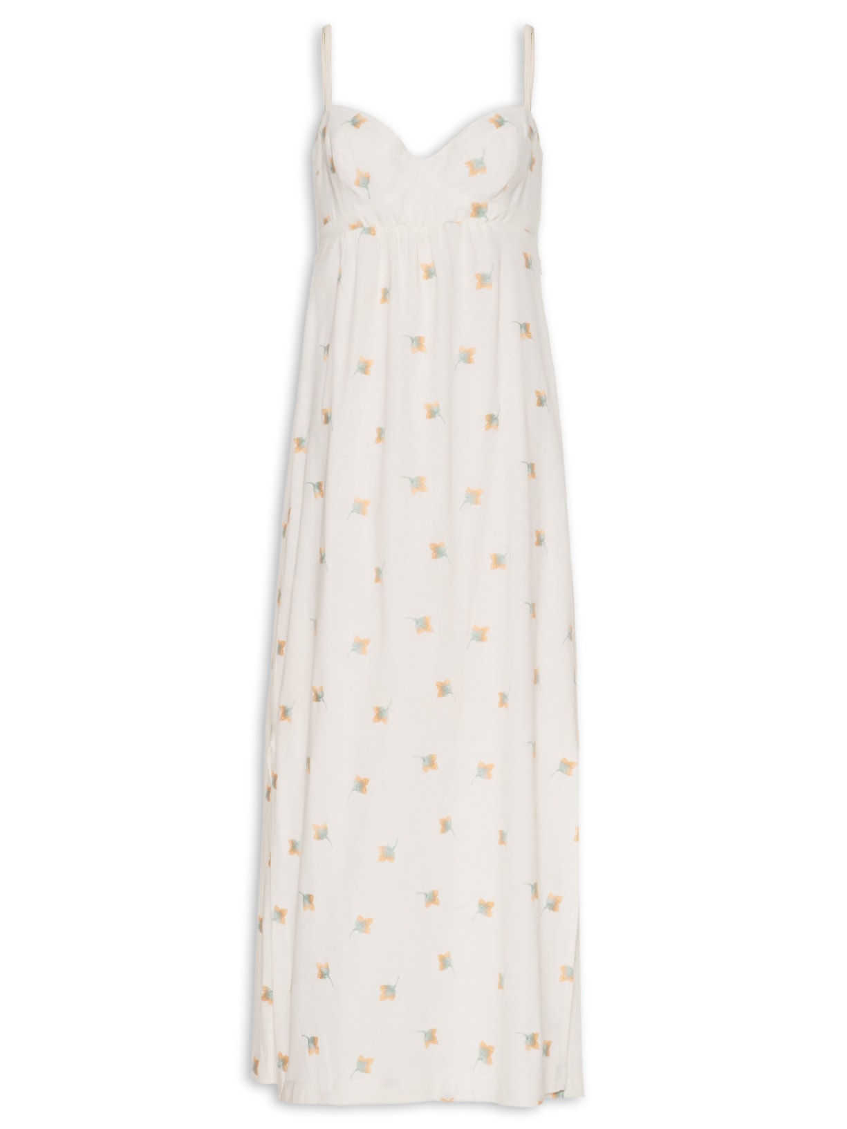 Vestido Midi Alcinha Bordado Floral Branco Maria Filó