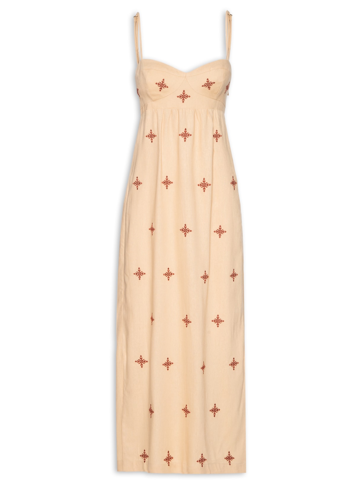 Vestido Midi Alcinha Bordado Kamy - Bege